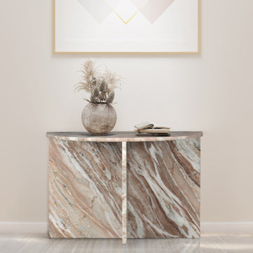 Patrice 24" Art Deco Minimalist Natural Marble Handmade Demilune Side Table - JONATHAN Y